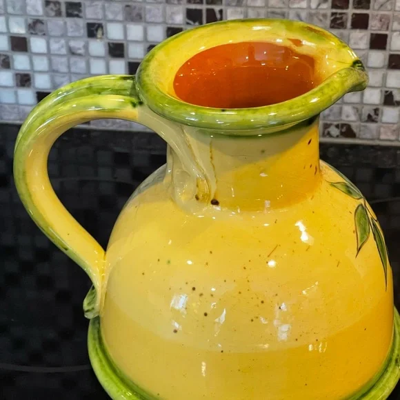 Bleu D Argile French Pottery Yellow & Bleu pitcher - Picture 9 of 10